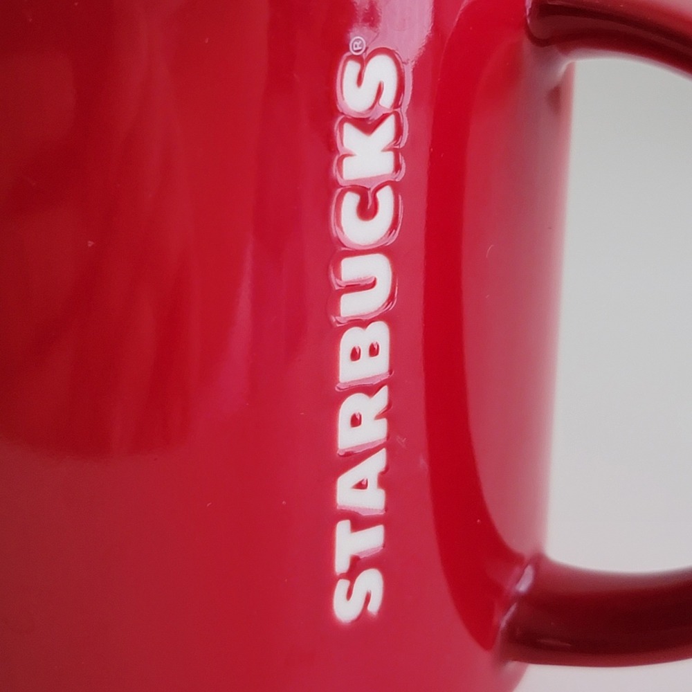 Starbucks 2012 New Bone China Red Coffee Mug Embossed Logo Cup 3in Tall - Picture 2 of 9